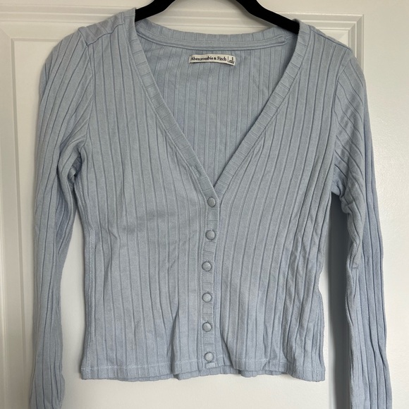 Light Blue A&F Ribbed Cardigan - Picture 2 of 9